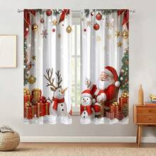 2 piezas Cortinas decorativas de Navidad con estampado 2D, cortinas con diseño de Papá Noel y muñeco de nieve, cortinas con tema navideño adecuadas para sala de estar, dormitorio, cocina, decoración del hogar - Multicolor - Ver 11