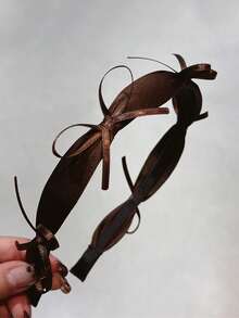 1件棕色细丝带蝴蝶结发箍，优雅法式发饰，发圈