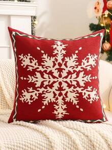 1 pieza/2 piezas Funda de cojín decorativa navideña, Jacquard de lino con copos de nieve y dorado, Decoración de sala de estar rústica de invierno, Regalo navideño