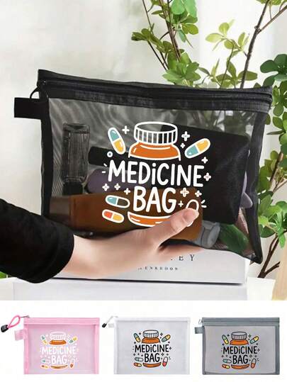 Bolsa organizadora de cosméticos y medicinas para mujeres - Estuche de viaje con diseño de botella de medicamentos con tema farmacéutico, bolsa de almacenamiento portátil con cojín de aire rojo, bolsa de maquillaje, bolsa de cuidado de la piel, artículos de viaje, suministros para dormitorio, bolsa de maquillaje ligera, bolsa de cosméticos de gran capacidad, neceser de viaje, cierre de cremallera resistente, artículos de enfermería, almacenamiento plegable, suministros para estudiantes de enfermería
