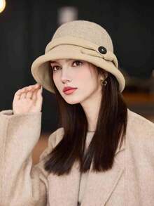 1pc Women's L Size Casual Bohemian Party Cute Elegant Retro Street Brushed Bucket Hat, Fashion Versatile Petite Bucket Hat Suitable For Daily Commute, Camping, Travel, Hiking, Theme Park, Cafe, Farm, Party, Photo Shoot, Autumn/Winter - Multicolor - View 9