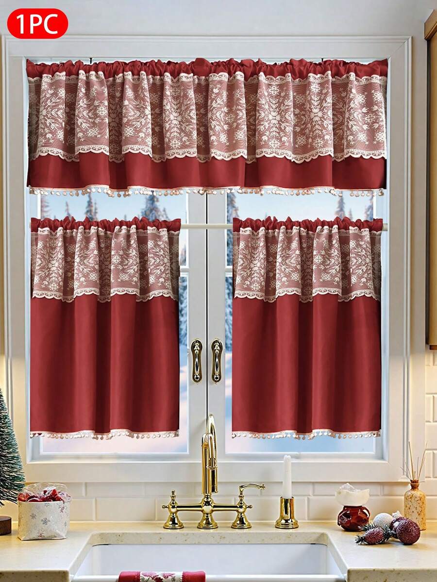 1 Rèm cửa ren bán trong suốt họa tiết bông tuyết Giáng sinh, Rèm cửa mỏng nhẹ có túi treo thanh treo, Thích hợp cho phòng ngủ, phòng khách, ban công, trang trí Giáng sinh, quà tặng Giáng sinh - Nhiều màu - Xem 1