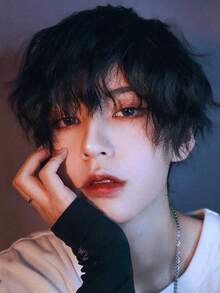 Men Synthetic Short Black Fireworks Perm Short Wave Curly Men Wig Anime Game Cosplay Fluffy Heat Resistant Wig For Daily Party White Blonde Cold Brown