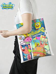 SPONGEBOB 1PC The New Large-Capacity Commuter Canvas Bag From SpongeBob SquarePants Features An Anime Kawaii Cartoon Pattern And A Fashionable Campus Design. It Is Perfect For Halloween, Christmas, Graduation Season, Back-To-School Season, And Happy Birthday Gifts. It Is A Cartoon SpongeBob Canvas Bag Suitable For Friends, Classmates, Best Friends, And Couples