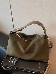 1 件女士新款新月手提包，时尚简约绒面革托特包，适合秋冬约会、送礼、通勤、购物