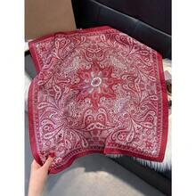1pc Paisley Floral Print Square Scarf, Women New Versatile Bandana, Neck Tie, Hair Accessory, Fashion Silk Feeling Scarf