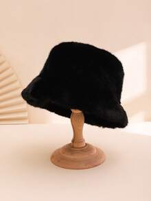 1 件男女通用纯色蓬松宽边休闲渔夫帽，讨人喜欢，温暖，适合秋季，适合日常休闲、情侣出游