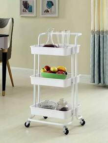 White Multipurpose Organizer Cart With Wheels For Manicure, Bathroom, Laundry, Books, Fruit Bowl - 白色 - 查看 1