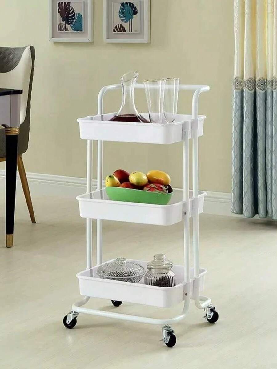 White Multipurpose Organizer Cart With Wheels For Manicure, Bathroom, Laundry, Books, Fruit Bowl - 白色 - 查看 1