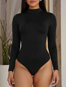 CACHARREL Suplex Bodysuit Second Skin Long Sleeve High Neck - 黑色 - 查看 2
