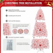 6 FT Künstlicher Weihnachtsbaum mit DIY 100 warmen Lichtern, batteriebetrieben, 750 Astspitzen und stabilem Metallständer, Pink - 1 - Übersicht 4