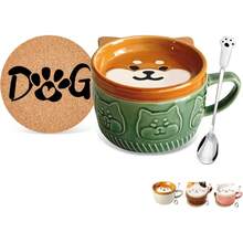 Regalo para mujer, taza linda de gato Kawaii, taza de té de cerámica rosa, taza de café con tapa, tazas de té y platillos, accesorios lindos y modernos, lindos regalos de gato para amantes de los - Perro - Ver 12