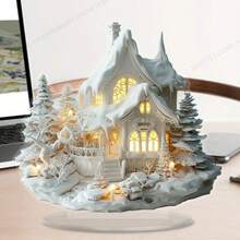 لوحة أكريليك بطراز بوهيمي لكوخ مغطى بالثلج - هدية عيد الميلاد المثالية مع حامل عرض للديكور المنزلي والمكتبي