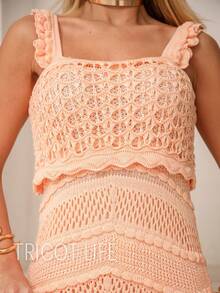 Women's Summer Midi Dress Crochet Knit Premium Lace Lined Thin Strap Elegant Party Beach Chic New Year's Eve Christmas - 珊瑚橙 - 查看 6