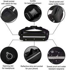 Deportiva Impermeable Negra Original para Correr Cangurera Sport Running Invisible para Hombre y Mujer Cinturon Ajustable Ejercicio Riñonera para Running Gimnasio Ciclismo Escalar - Negro - Ver 11