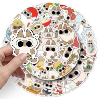 50pcs Siamese Cat Doodle Stickers, Cute Cartoon Decorative Stickers For Phone Case, Water Bottle, Scrapbooking