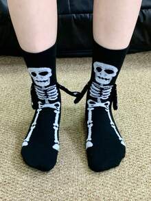 1/5 双万圣节南瓜骷髅手牵手创意趣味可爱袜子 - 彩色 - 查看 12