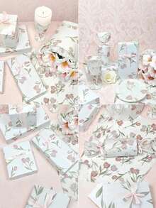 1-50张郁金香花图案薄纸，50*35厘米（19.7英寸*13.78英寸），适合DIY手工，桉树图案薄纸，复古宫廷泳池春景礼品包装纸，春季派对包装纸 - 彩色 - 查看 10
