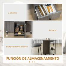HOMCOM Mesa Plegable de Comedor, Mesa de Cocina Plegable, con Ruedas, Alas Abatibles, 2 Cajones, Estante y Armario, Hasta 6 Personas, para Salón, Espacio Pequeño, 120x60x76,5 cm, Gris