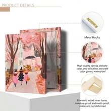 1 pieza Pintura de pared de bruja rosa de Halloween, Pintura de tres niñas pidiendo dulces, arte de pared raro y lindo, imprimible de otoño para habitación de niñas (Marco opcional)