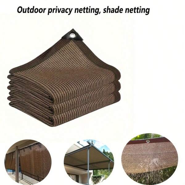 1 pieza Red de sombra de polietileno de color café, efecto de sombreado del 80%, diseño rectangular de estilo minimalista, hecha de polietileno duradero, malla tejida apretada con bordes reforzados y ojales de metal cada 1 m para una fácil instalación, adecuada para sombreado de balcones, jardinería, recintos para mascotas, uso en todas las estaciones