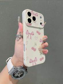 1 件优雅公主风格粉色蝴蝶结、樱桃、心形印花米色手机壳，米色直边防滑手机壳，兼容 11 12 13 14 15 16 系列可爱手机壳，兼容三星 S20/S21/S22/S23/S24/S25 Plus Ultra FE 手机壳舒适柔软保护套，兼容 17 Air 17 Pro 17 Pro Max 手机壳简约手机保护套 - 米色 - 查看 1