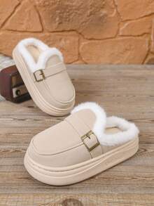 Chinelos Internos Antiderrapantes com Sola Grossa e Forro Felpudo, Sapatos Quentes e Felpudos para a Casa no Inverno