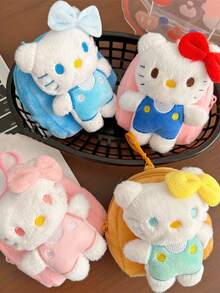 1pc Hello Kitty Bow Backpack Plush Coin Purse With Hanging Pouch, Mini Portable Bag