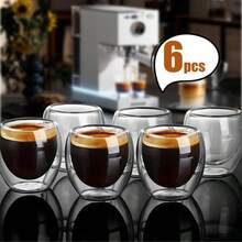 Taza de caf vidrio doble pared de 6 piezas, Premium Set Vasos y Tazas Doble Pared de Vidrio Trmico Borosilicato, taza de espresso, Apto para capuchino, caf expreso, t 6x 350 ml - Clásico 6 piezas - Ver 7