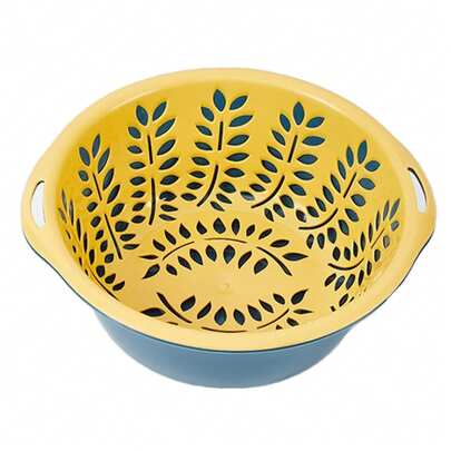 2-Layer Drain Basket Kitchen Vegetable Fruit Washing Bowl With Draining Storage Cleaning Function Colander Strainer Durable Plastic Easy-Clean Fresh Produce Organizer Home Cooking Essential Tool Food Prep Accessories