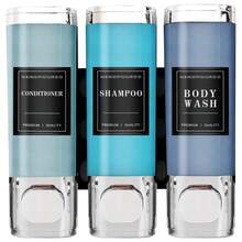 Shampoo And Conditioner Dispenser, Shower Dispenser 3 Chamber No Drill Shampoo Dispenser For Shower Wall Mounted Shower Soap Dispenser For Bathroom Hotel, 3*300ML - 銀色 - 查看 9