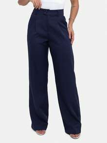 Simple Elegant Casual Polyester Zipper Pocket Button Daily Pants - Navy Blue - View 5