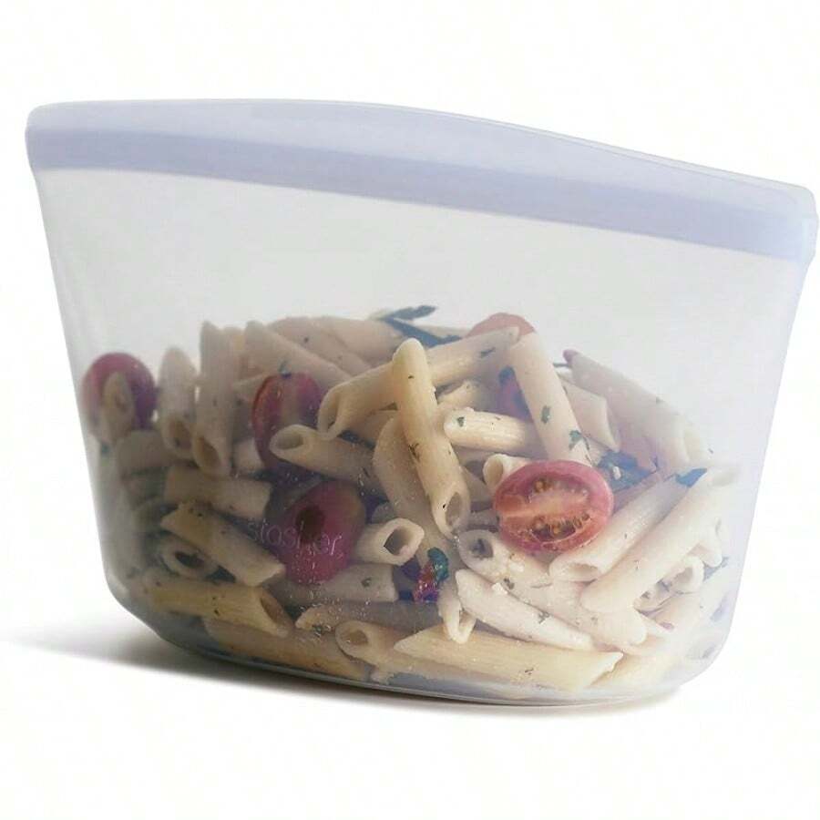 Bolsa de almacenamiento de silicona reutilizable Stasher, contenedor de almacenamiento de alimentos, apto para microondas y lavavajillas, a prueba de fugas,ón de 8 tazas, transparente - Transparente - Ver 1
