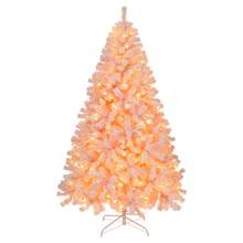 6 FT Künstlicher Weihnachtsbaum mit DIY 100 warmen Lichtern, batteriebetrieben, 750 Astspitzen und stabilem Metallständer, Pink - 1 - Übersicht 1