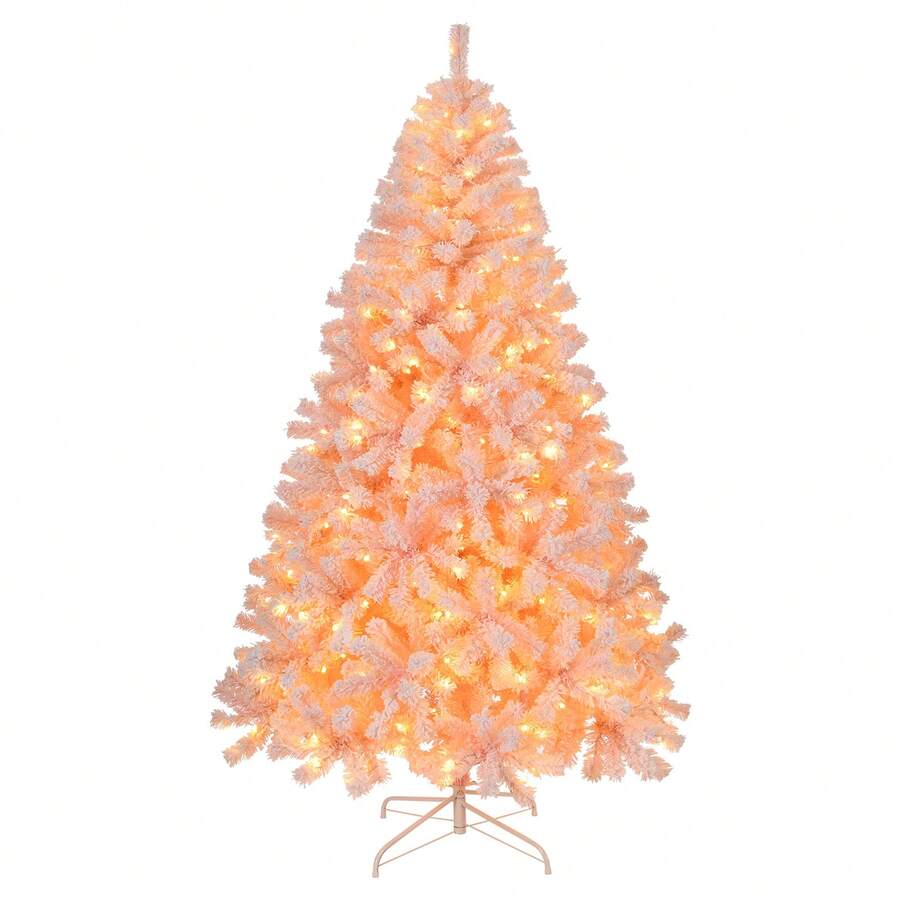 6 FT Künstlicher Weihnachtsbaum mit DIY 100 warmen Lichtern, batteriebetrieben, 750 Astspitzen und stabilem Metallständer, Pink - 1 - Übersicht 1