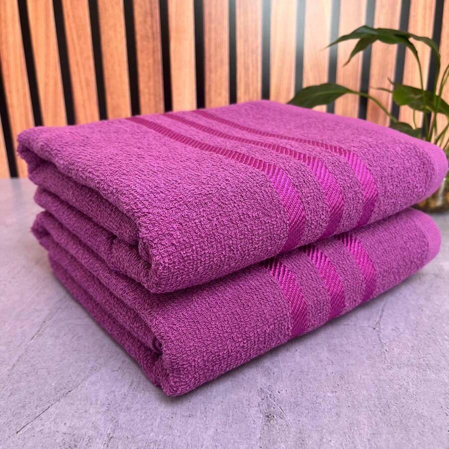 Kit Of 2 Soft Terry Bath Towels 65x130cm 100% Cotton - 紫色 - 查看 1