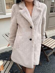 DEEKA Autumn/Winter New Faux Fur Collar Loose Style Women Fur Coat Jacket - Light Grey - View 5