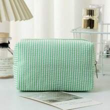 Bubble Yarn Makeup Bag, Large-Capacity Hand-Held Toiletry Bag, Striped Travel Cosmetics Storage Bag, Stationery Pen Case