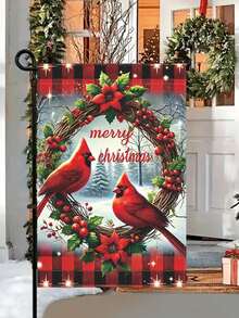 1 Peça Bandeira de Jardim Flor de Bispo Vermelha de Natal - Bandeira de Boas-Vindas Comemorativa de Poliéster, Impressão Bidirecional Multifuncional de Feriado, 45 x 30 cm, Decoração Externa para as Estações de Outono, Inverno, Halloween, Ação de Graças e Natal