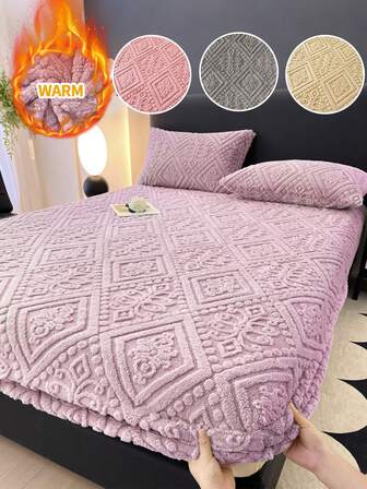 1件装仿羊羔绒床单，床上用品，床罩，床单，床垫保护套，纯色床单，多种颜色可选，简约欧式家纺。适用于单人床、双人床、大号双人床、特大号双人床。