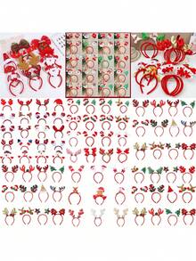 12pcs Mixed Christmas Headbands - Holiday Plastic Headbands With Santa Claus, Snowman And Reindeer Horn Decorations, Suitable For Christmas Party Decor, Best Choice For Christmas