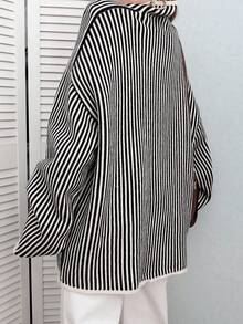 Plus Size Turtleneck Long Sleeve Sweater, Autumn/Winter - Black and White - View 6