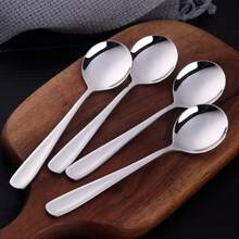 7-Inch Soup Spoons, Baikai Bouillon Spoon,18/10 Stainless Steel Finished Table Dinner Spoons Set Of 4 (Silver) - 銀色 - 查看 1
