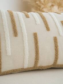 1pc Striped Embroidered Throw Pillow Cover, Classic Farmhouse Polyester Cushion Cover, Pillow Insert Not Included, Multi-Scene Home Decor