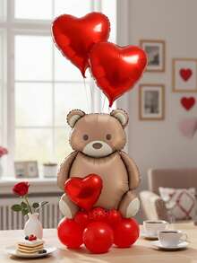 44pcs/Set Valentine's Day Party Decoration Balloon Set, Includes Giant Brown Bear Balloon, 18-Inch And 10-Inch Red Heart-Shaped Balloons, 18-Inch Red Printed "I Love You" Slogan Heart-Shaped Balloons, 18-Inch Clear Bobo Balloons, 10-Inch Red/Magenta/Macaron Pink Latex Balloons - Multicolor - View 6