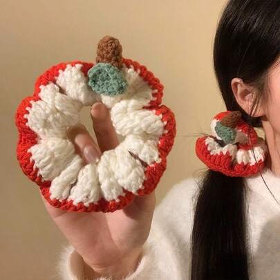 1 قطعة شعر مربوط بشكل تفاحة مصنوع يدويًا، إكسسوار شعر لطيف وحلو للارتداء اليومي وحفلات عيد الميلاد ، المكياج ، ربطات الشعر