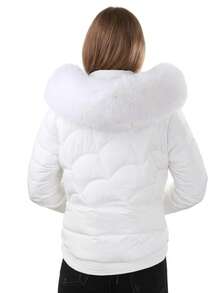 Women's Warm Cotton Jacket, Winter Thickening, Hooded Fur Collar - trắng - Xem 4