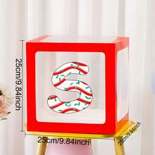 1 pieza Caja decorativa con globos con tema navideño, combinación de 26 elementos navideños en letras y caja transparente roja que se puede combinar para formar XMAS o JOY según los requisitos, para decoración de fiestas navideñas, adornos navideños, productos de combinación DIY navideños, regalos navideños, cajas de globos con tema navideño