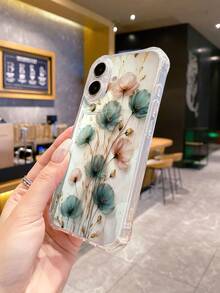 1pc White Quadrangular Anti-Drop TPU Phone Case With Dried Flower & Fruit Pattern, Compatible With IPhone, Android, OPPO Phones