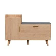 Zapatero, zapatero con espacio de almacenamiento, baúl para zapatos con 1 solapa, banco para zapatos con cojín, zapatero infantil con banco, para zapatos de entrada, salón o dormitorio - Color de la madera - Ver 11